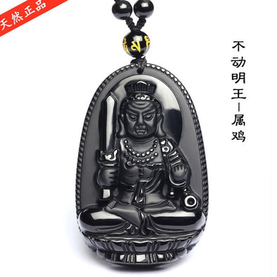 Black Obsidian Carved Buddha Necklace