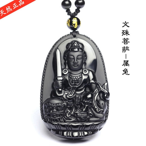 Black Obsidian Carved Buddha Necklace