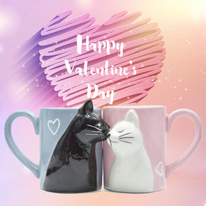 2PCS COUPLE CAT KISSING MUGS